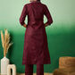 Maroon V-Neck Thread Work Straight Kurta With Trouser