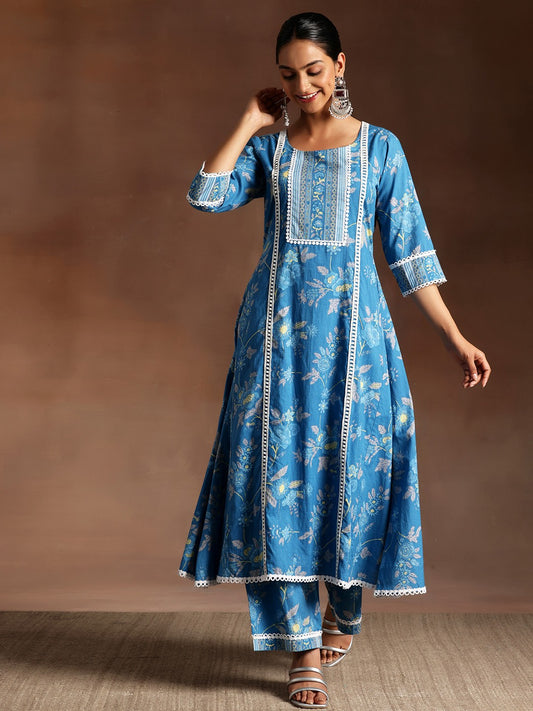 Floral Printed Panelled Pure Cotton Kurta with Palazzos