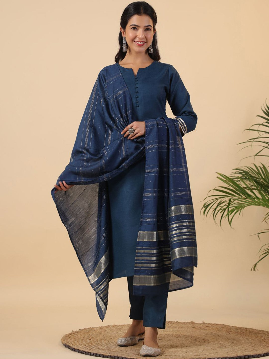 Straight Kurta with Trousers & Dupatta