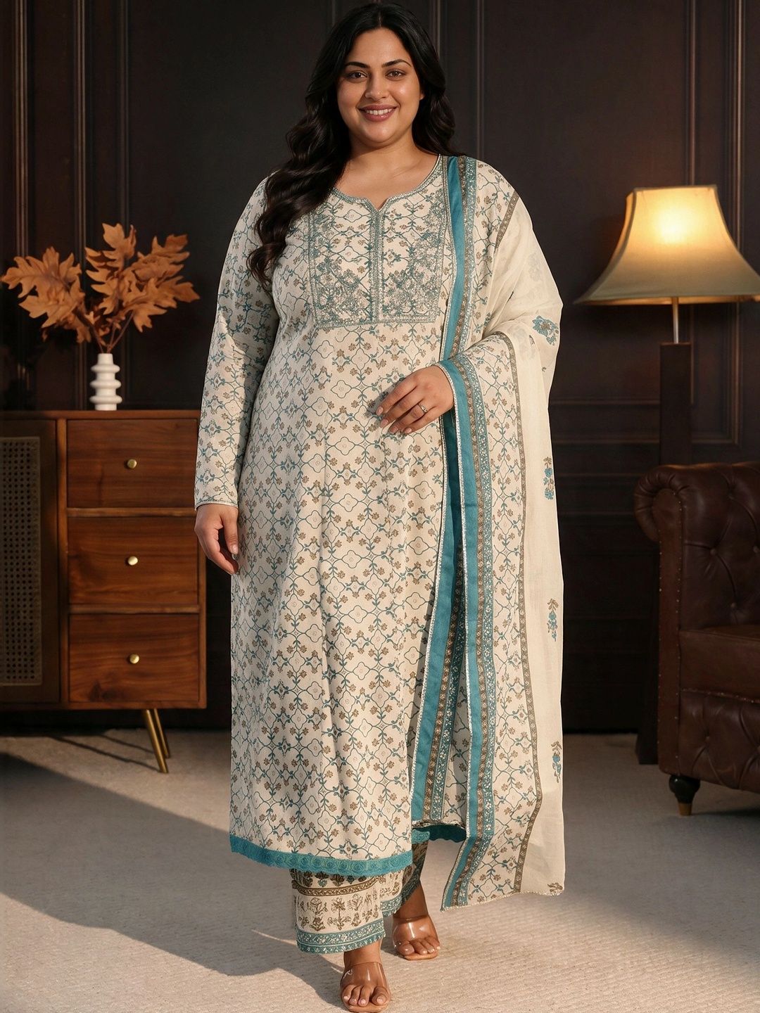 Women Ethnic Motifs Printed Regular Kurta with Palazzos & With Dupatta