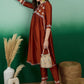 Rust Embroidered High Slit A-Line Kurta With Trouser