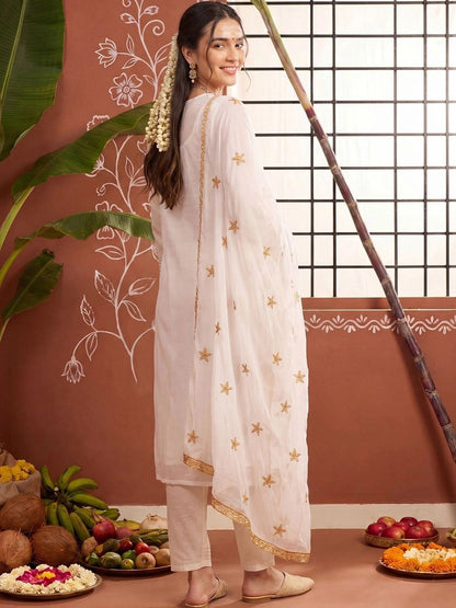 Women Ethnic Motifs Embroidered Regular Thread Work Kurta with Trousers & With Dupatta