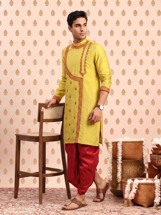 Ethnic Motifs Embroidered Angrakha Thread Work Kurta with Dhoti Pants