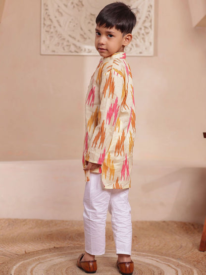 Boys Abstract Printed Cotton Kurta with Pyjama