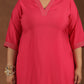 Plus Size V-Neck Regular Straight Kurta With Palazzos & Dupatta