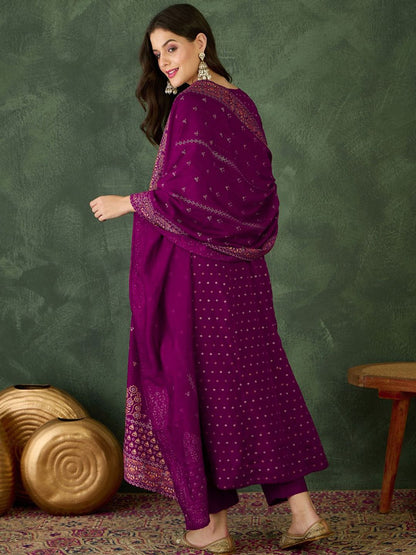 Embroidered Regular Kurta With Trousers & Dupatta