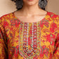 Ethnic Motifs Printed Round Neck Three-Quarter Sleeves Pure Cotton Kurta Set