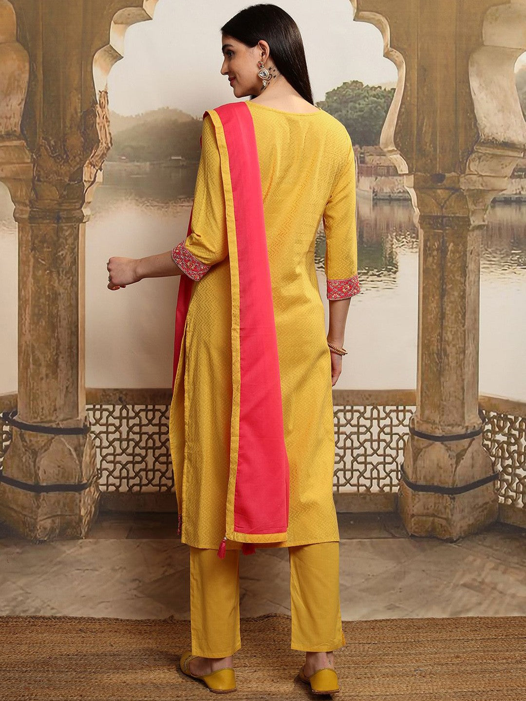 Women Floral Embroidered Regular Pure Cotton Kurta with Trousers & With Dupatta