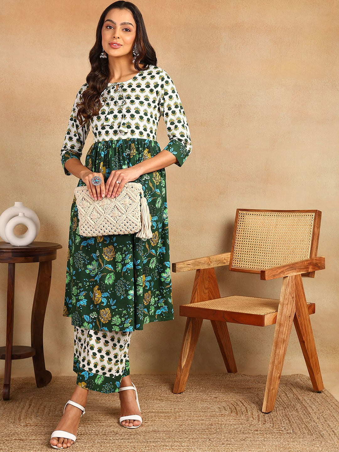 Floral Printed Regular Pure Cotton Kurta with Palazzos