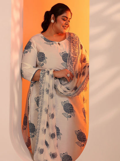 Women Plus Size Floral Printed Kurta with Trousers & Dupatta