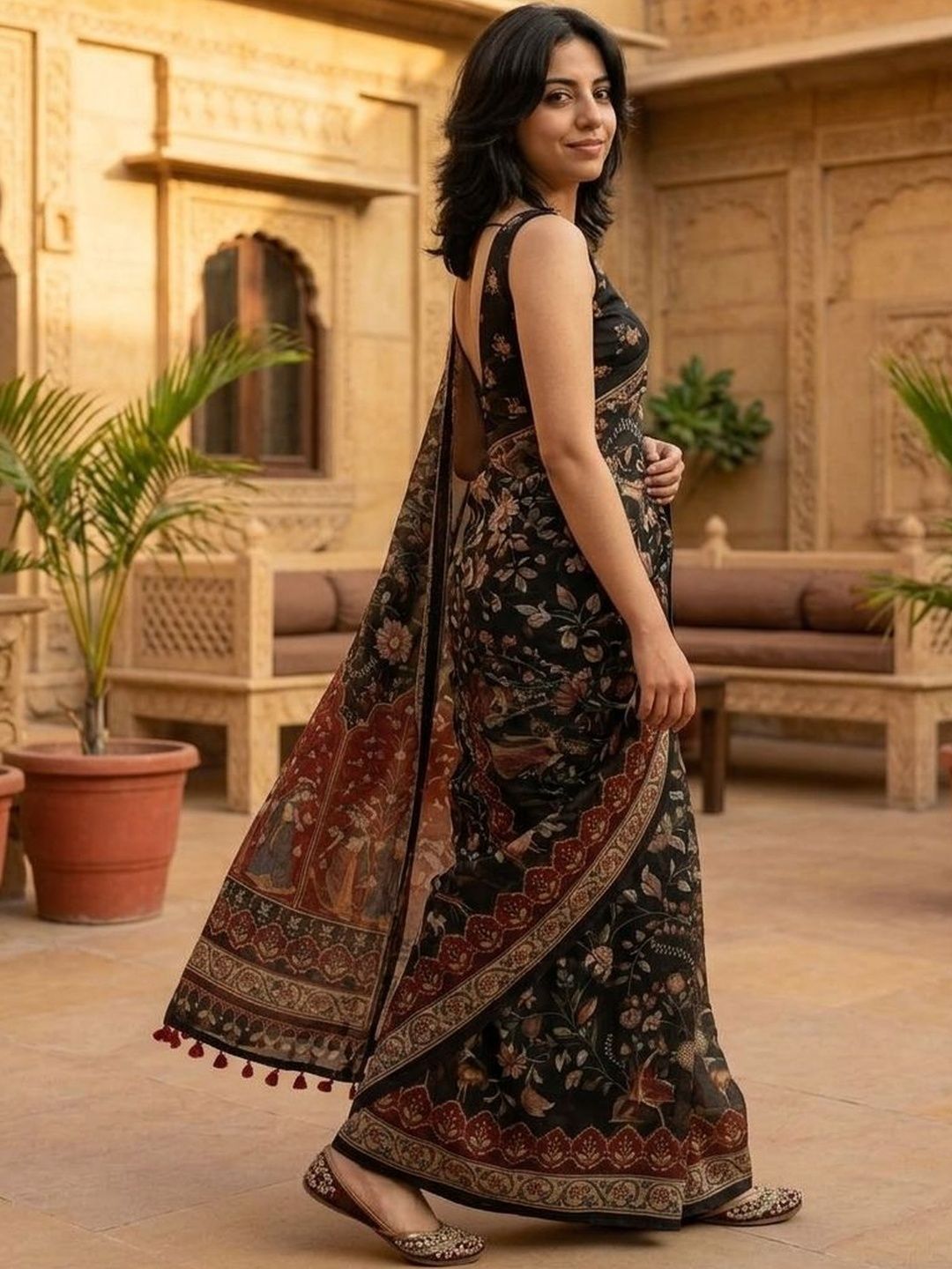 Ethnic Motifs Silk Blend Designer Saree
