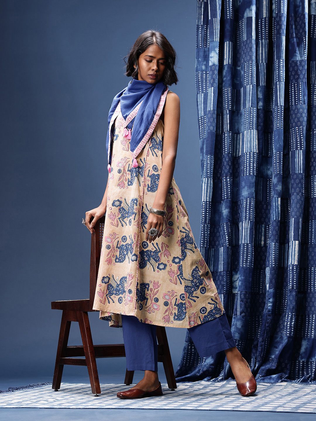 Floral Printed Pure Cotton Sanganeri Kurta with Trousers & Dupatta