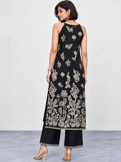 Women Ethnic Motifs Regular Thread Work Kurta with Palazzos