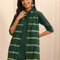 Mandarin Collar Pleated Straight Kurta With Trousers & Dupatta