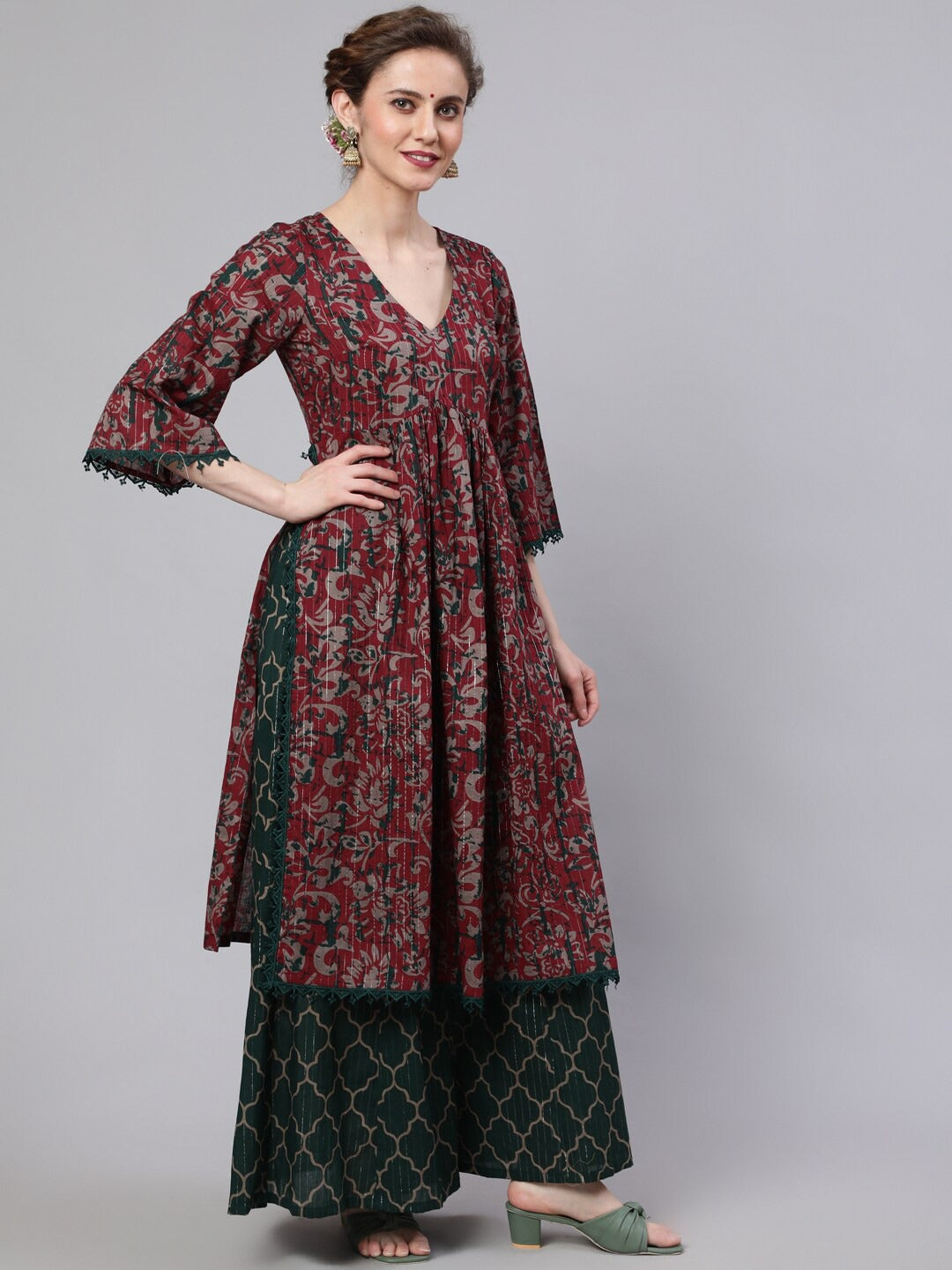 Floral Printed Empire Pure Cotton Kurta with Palazzos & Dupatta