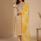 Mustard Yellow Ethnic Motifs Printed Thread Work Kurta with Trousers & Dupatta