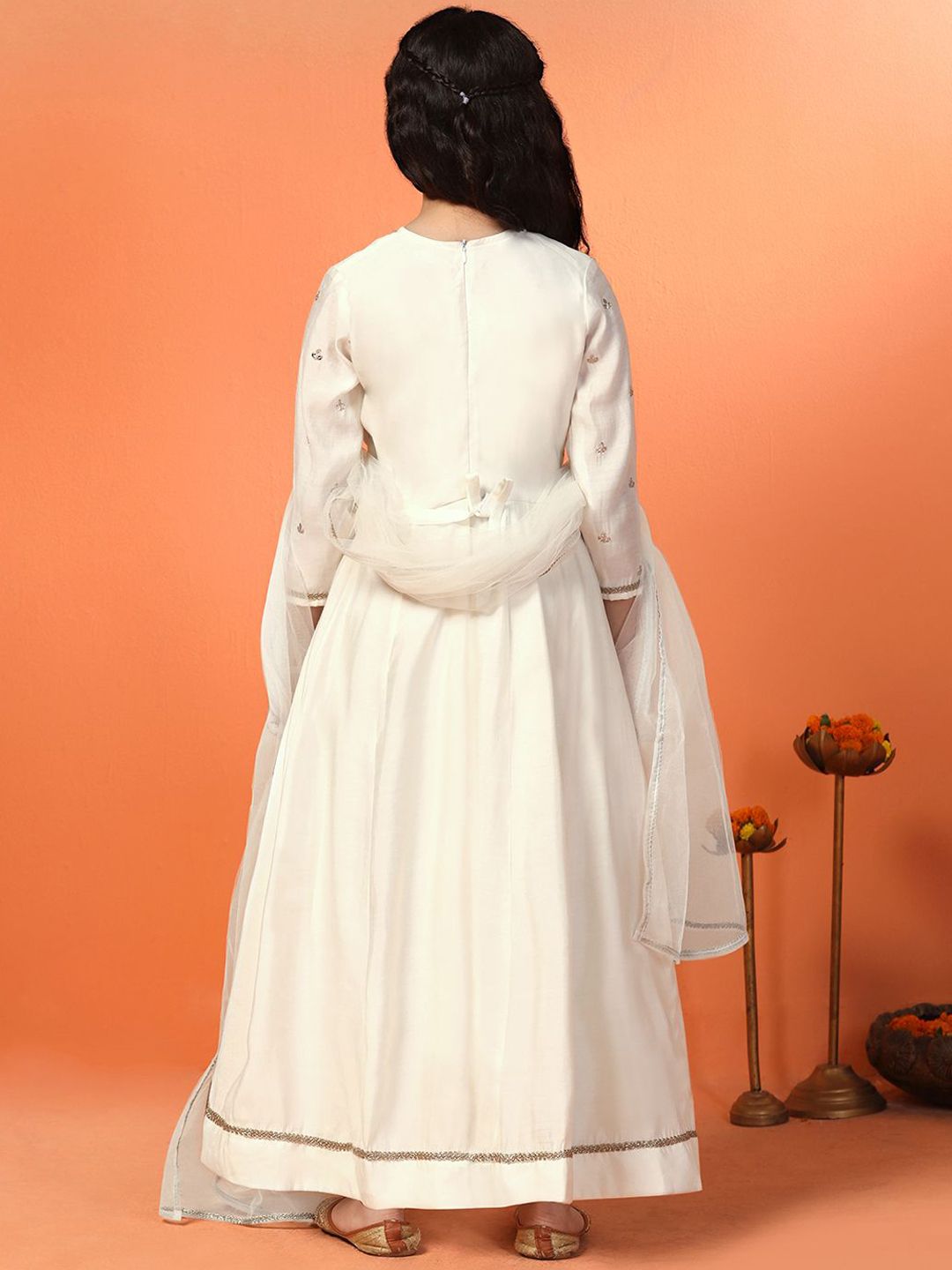 Girls Embroidered Maxi Length Ethnic Dresses with Dupatta