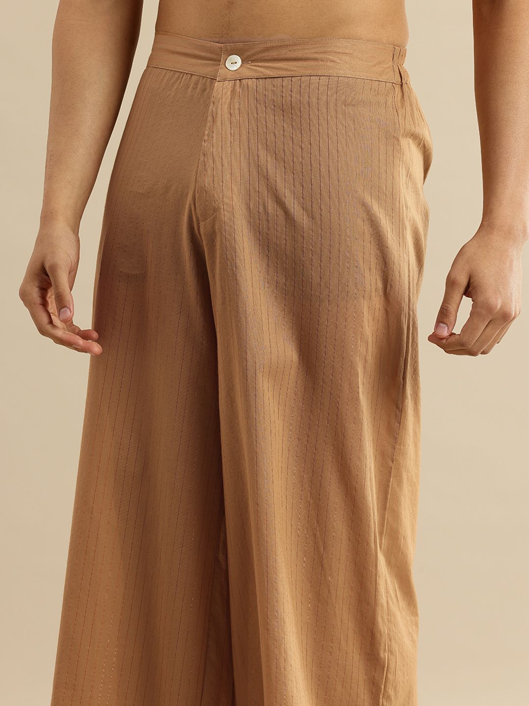Striped Mandarin Collar Thread Work Jashn Kurta with Trousers