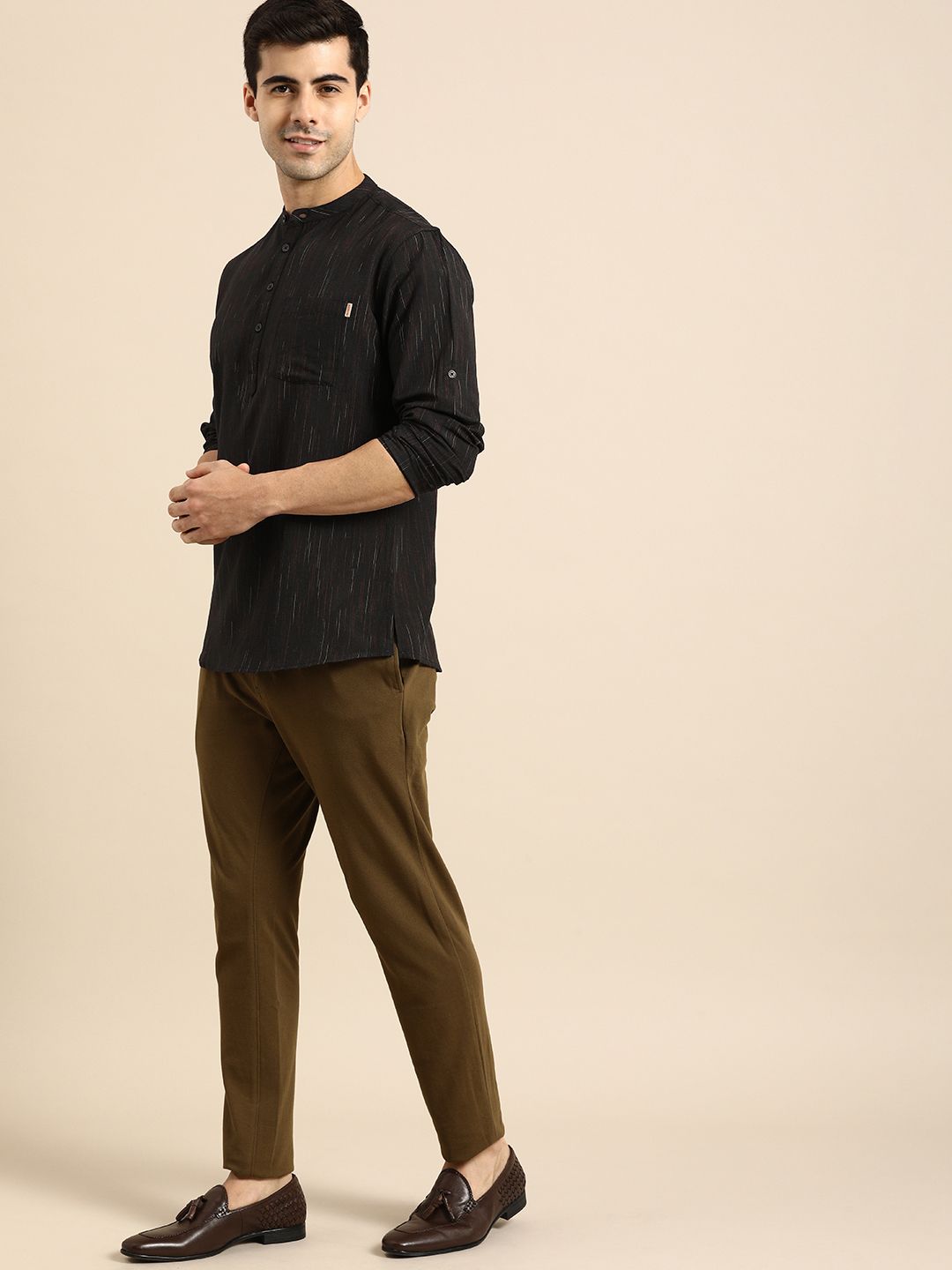 Men Black Woven Design Kurta