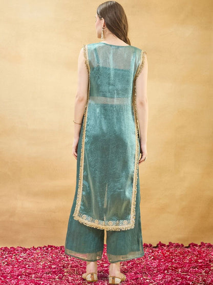 Women Silk Kurta And Spaghetti Blouse With Palazzo Set