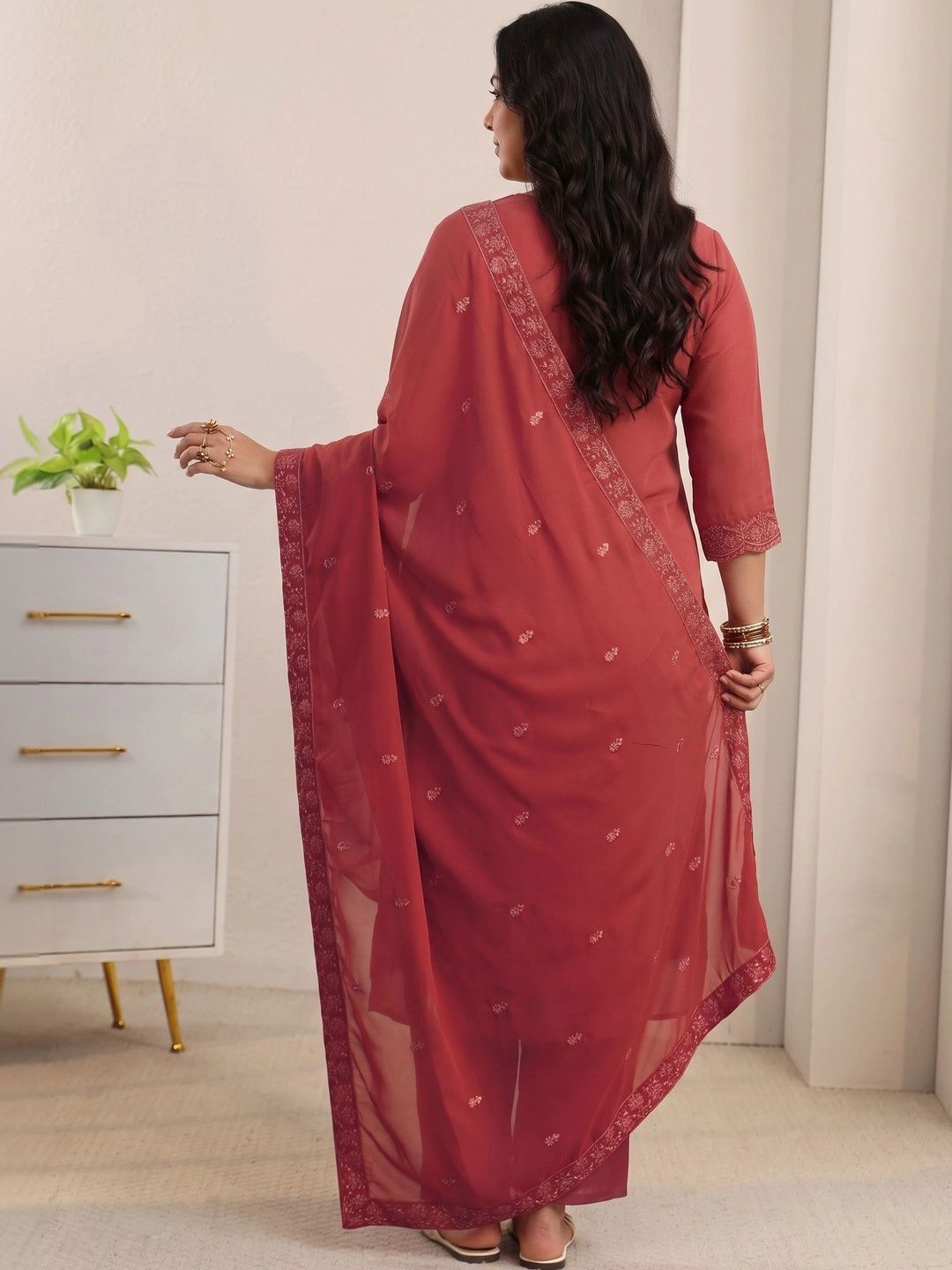 Women Ethnic Motifs Embroidered Regular Sequinned Kurta with Trousers & With Dupatta