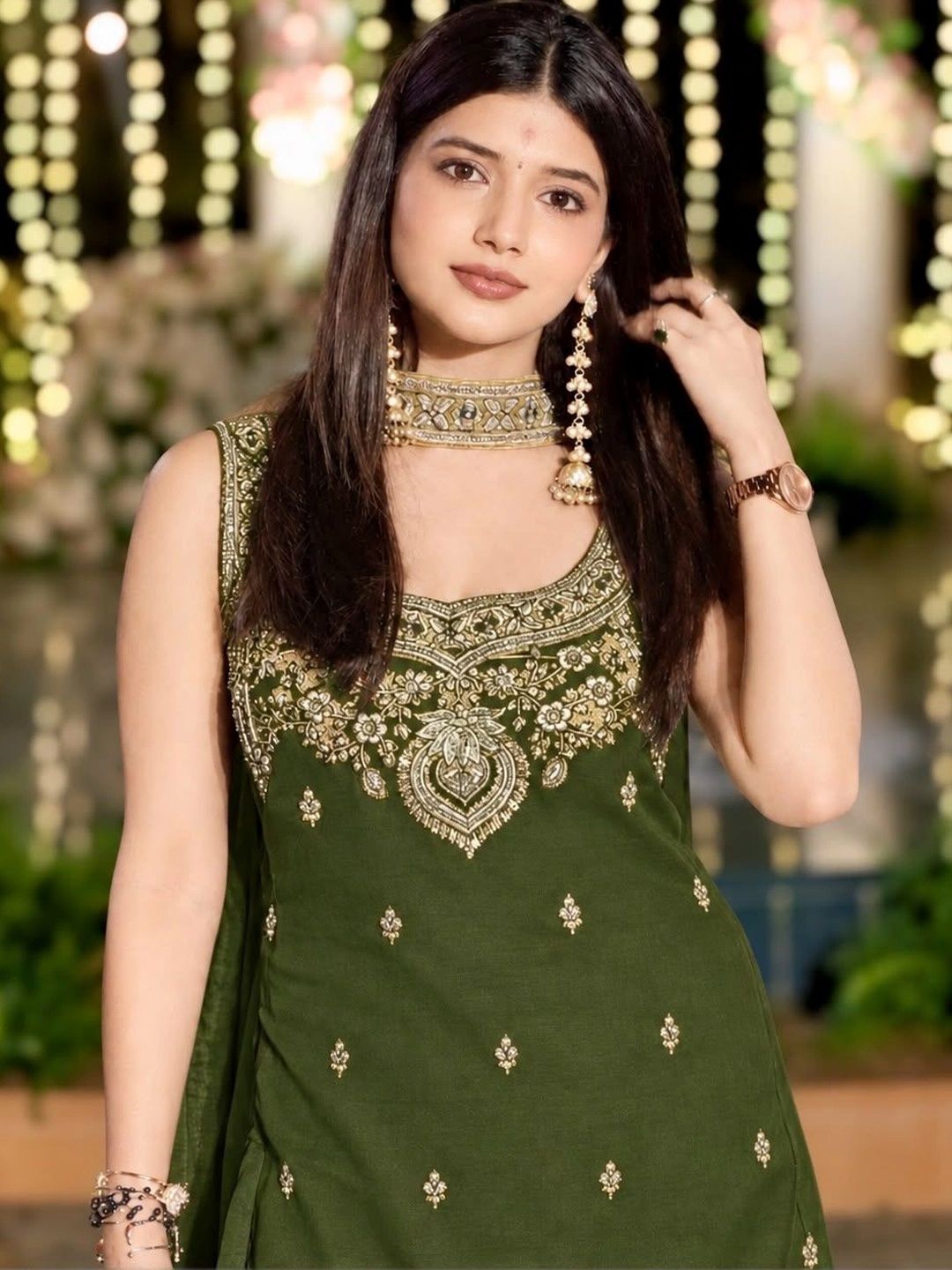 Women Ethnic Motifs Embroidered Regular Kurta with Sharara & With Dupatta