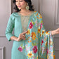 Floral Yoke Design Round Neck Sequinned Straight Kurta with Trousers & With Dupatta