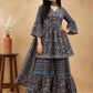 Women Floral Printed Empire Kurta with Sharara & With Dupatta