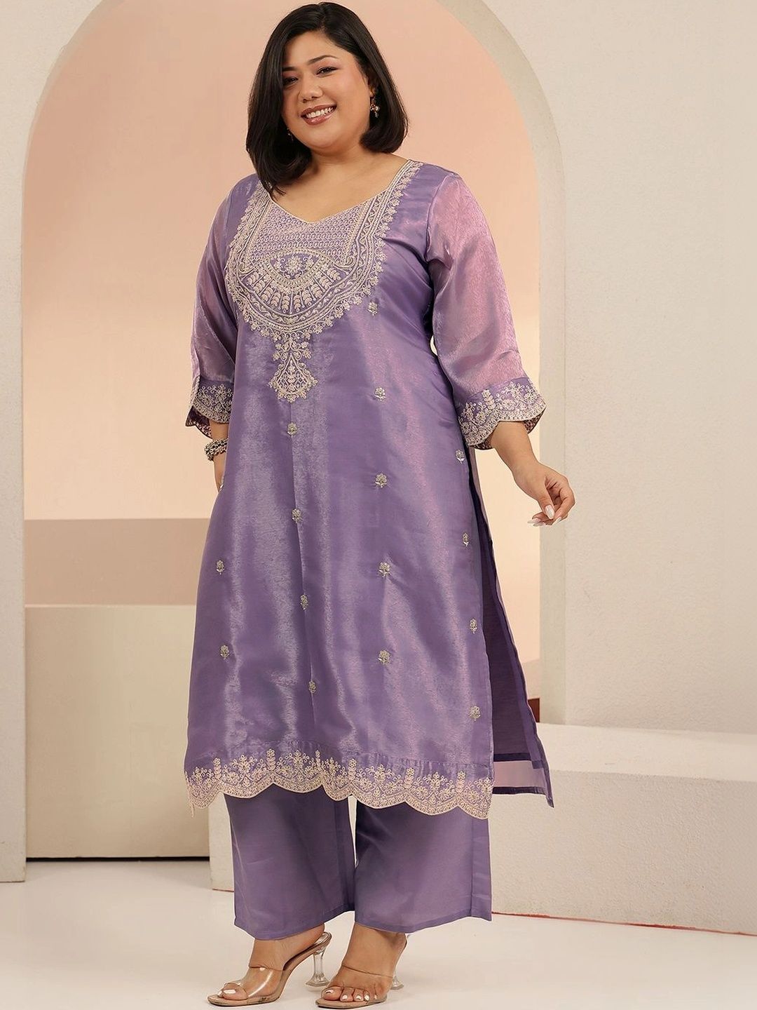 Women Ethnic Motifs Embroidered Regular Thread Work Kurta with Palazzos & With Dupatta
