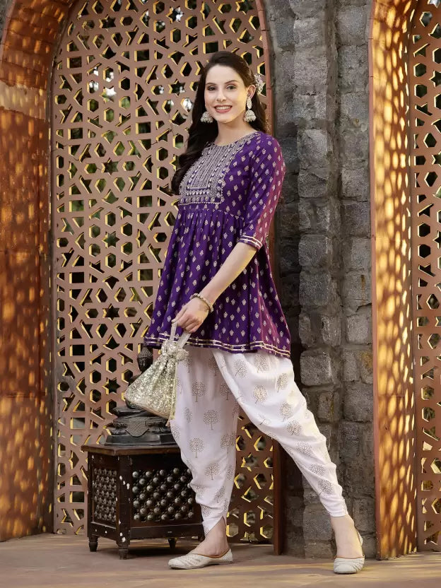 Women Viscose Rayon Kurti Dhoti Pant Set