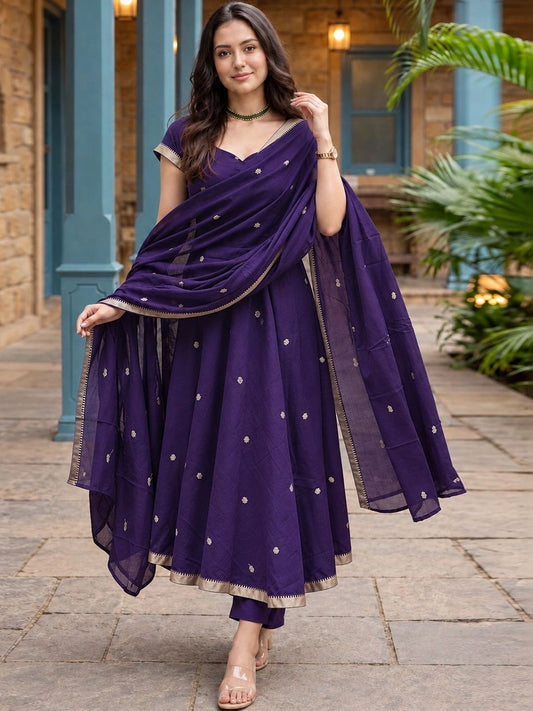 Women Ethnic Motifs Embroidered Regular Kurta with Trousers & With Dupatta