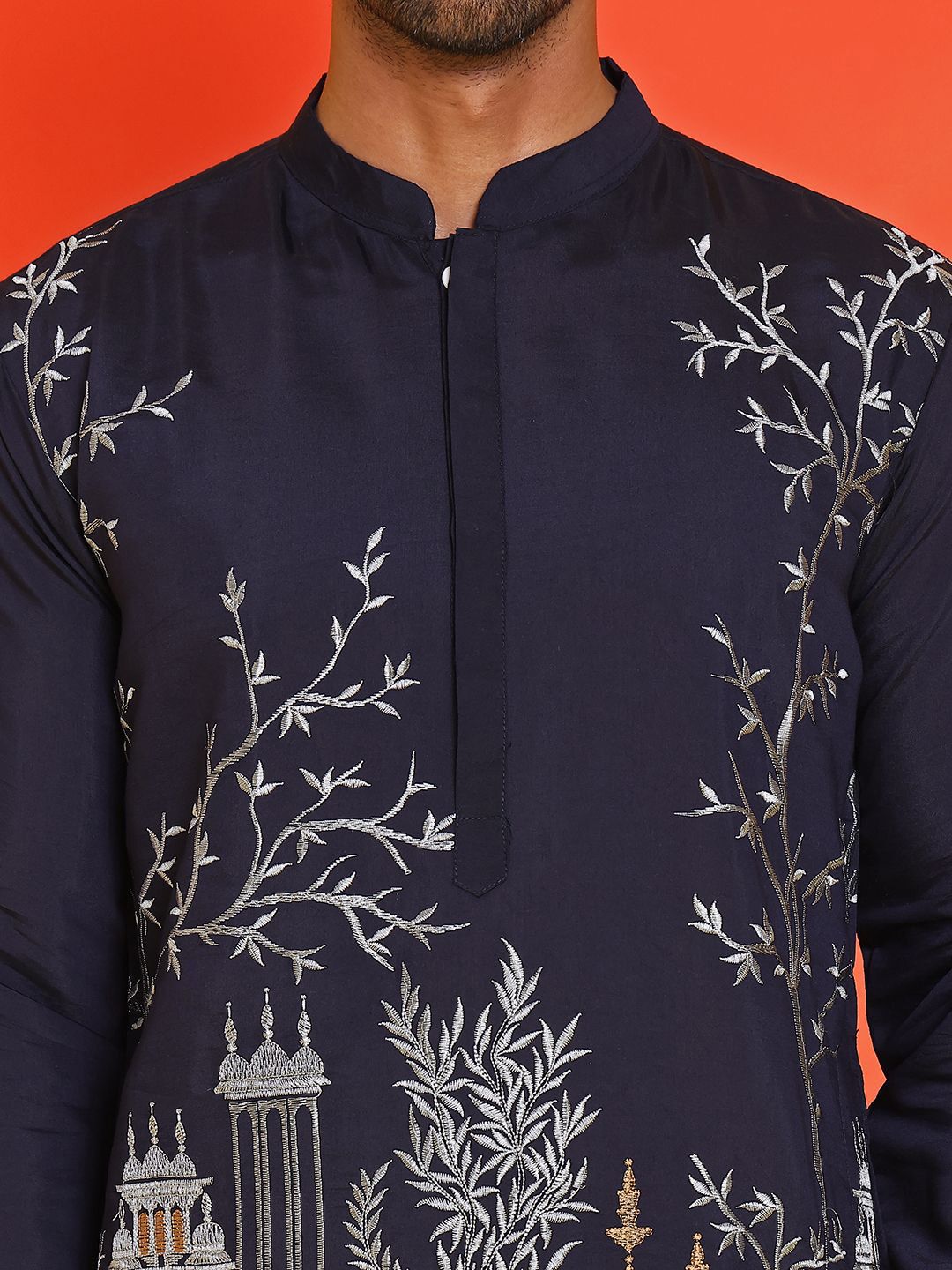 Men Floral Embroidered Thread Work Floral Kurta