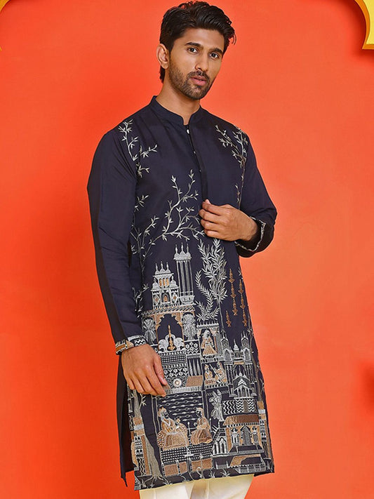 Men Floral Embroidered Thread Work Floral Kurta