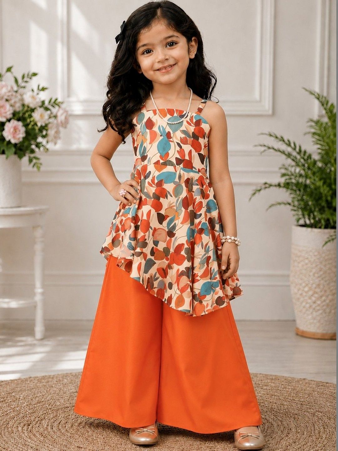 Girls Floral Printed Regular Kurti with Palazzos
