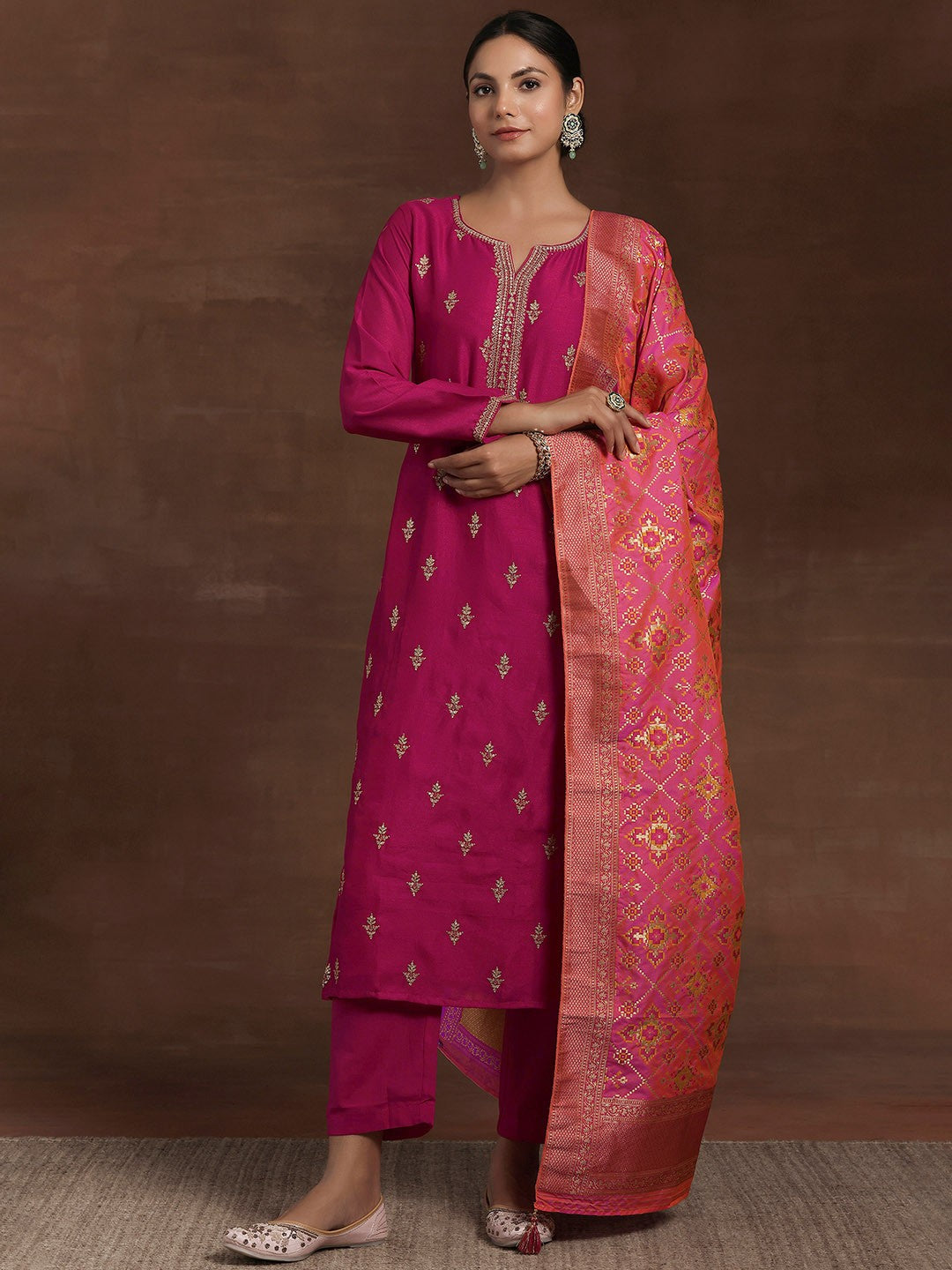 Floral Embroidered Regular Kurta With Trousers & Dupatta