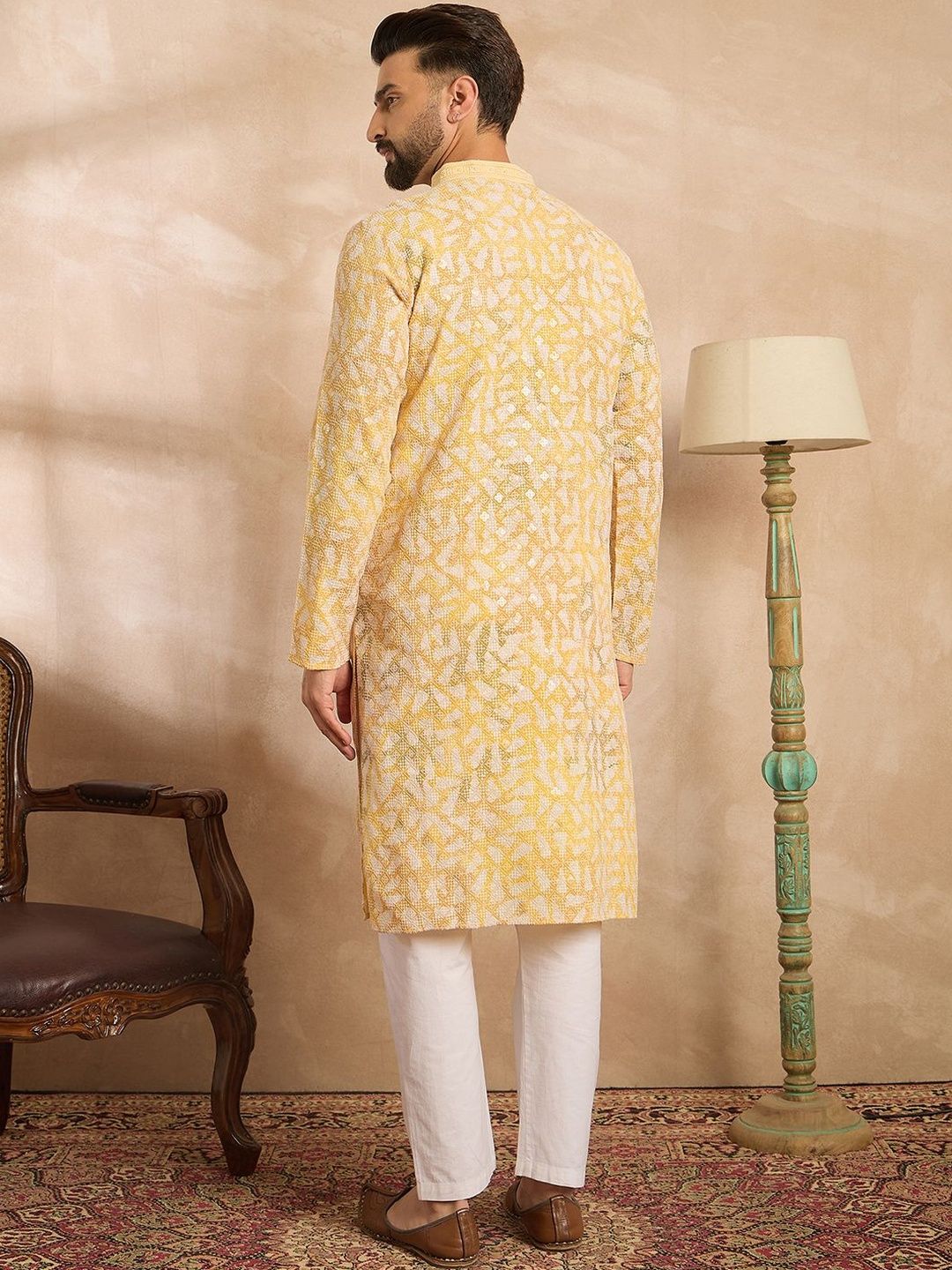 Printed Mandarin Collar Kurta & Trousers Kurta Sets
