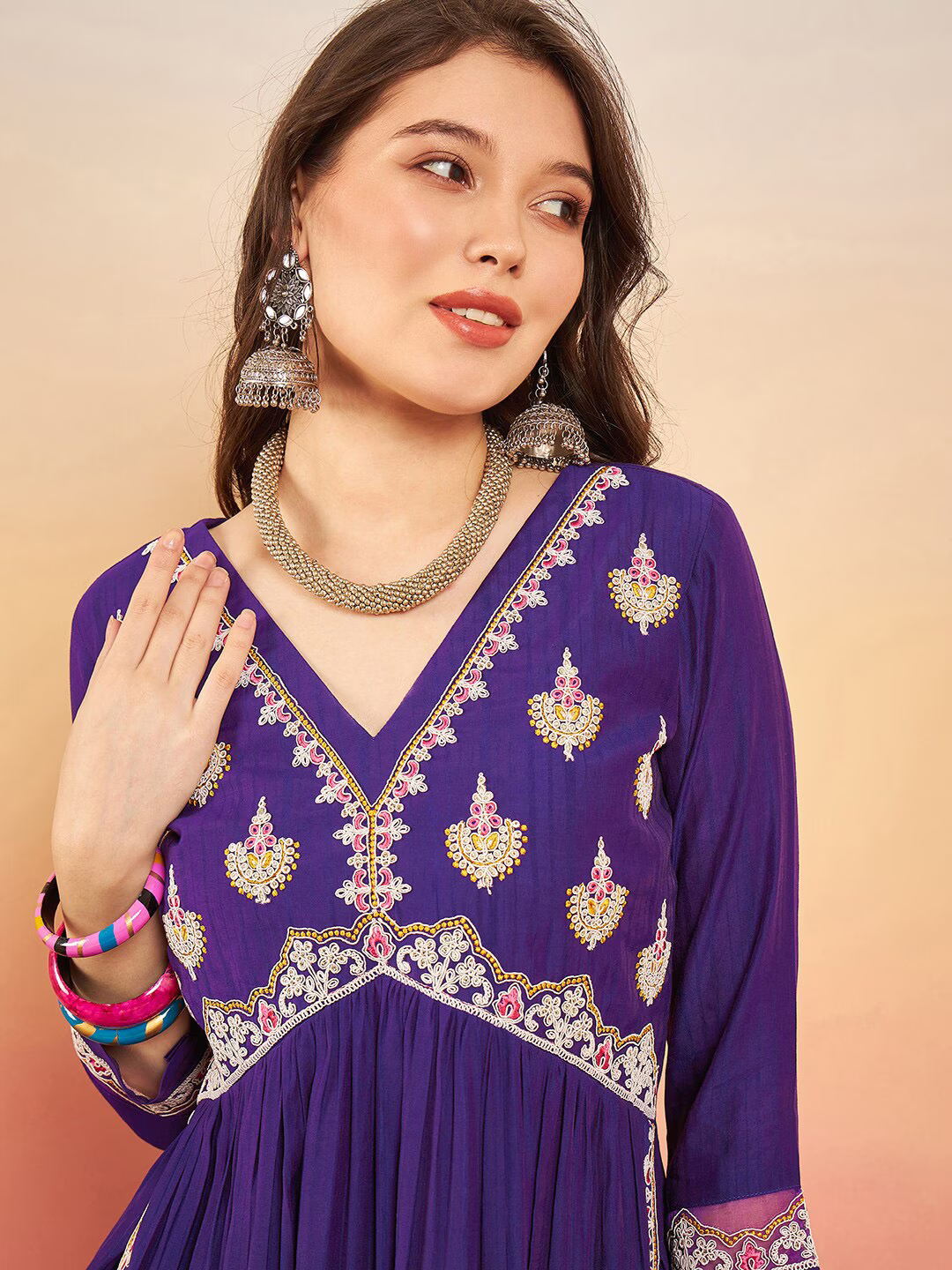 Embroidered Purple Kurta Set