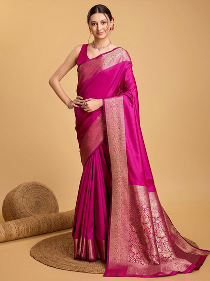House Of Pataudi Woven Embellished Art Silk Kanjivaram Pink Saree
