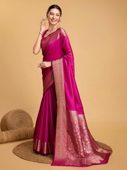 House Of Pataudi Woven Embellished Art Silk Kanjivaram Pink Saree