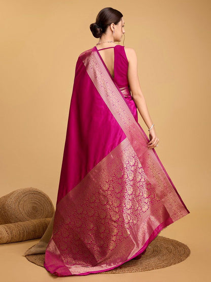 House Of Pataudi Woven Embellished Art Silk Kanjivaram Pink Saree