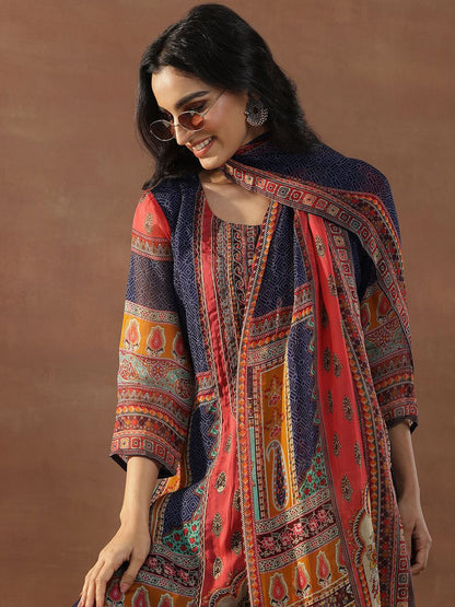 Women Ethnic Motifs Printed Regular Mirror Work Kurta with Trousers & With Dupatta