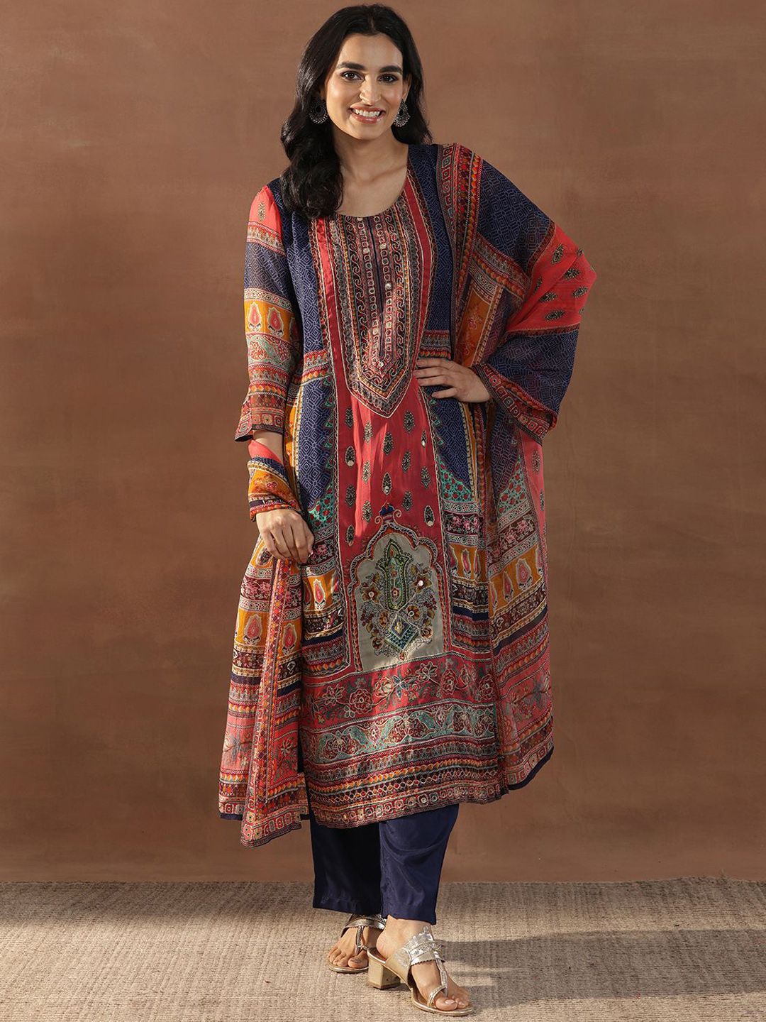 Women Ethnic Motifs Printed Regular Mirror Work Kurta with Trousers & With Dupatta