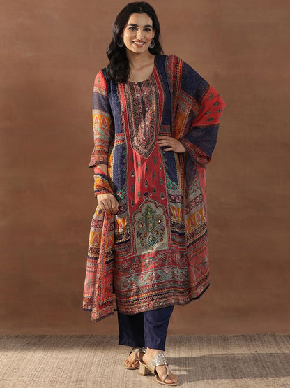 Women Ethnic Motifs Printed Regular Mirror Work Kurta with Trousers & With Dupatta