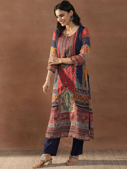 Women Ethnic Motifs Printed Regular Mirror Work Kurta with Trousers & With Dupatta