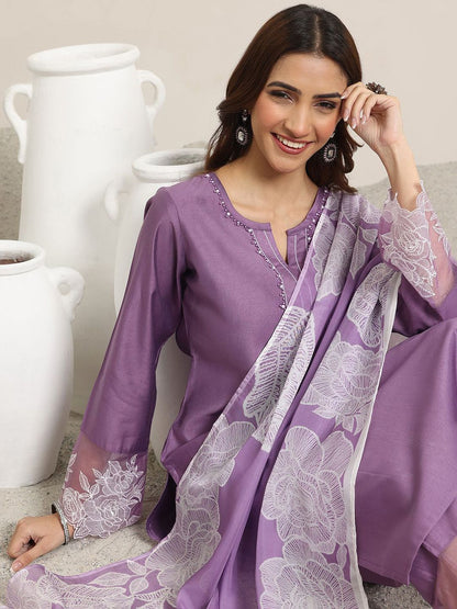 Women Ethnic Motifs Yoke Design Regular Beads and Stones Kurta with Trousers & With Dupatta