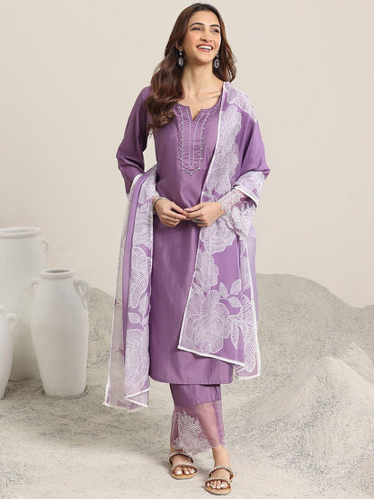 Women Ethnic Motifs Yoke Design Regular Beads and Stones Kurta with Trousers & With Dupatta
