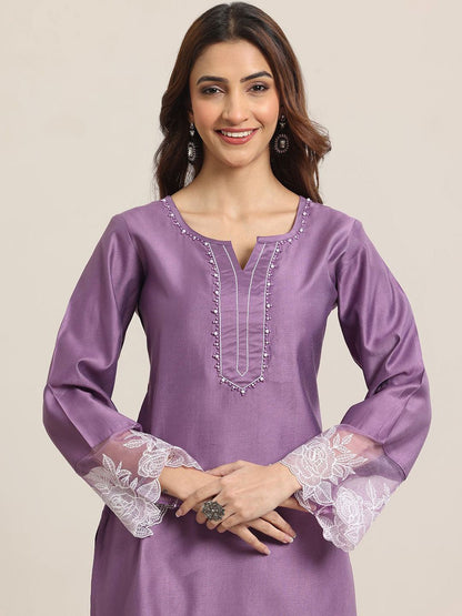Women Ethnic Motifs Yoke Design Regular Beads and Stones Kurta with Trousers & With Dupatta