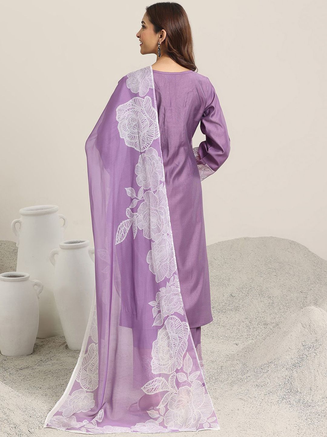 Women Ethnic Motifs Yoke Design Regular Beads and Stones Kurta with Trousers & With Dupatta