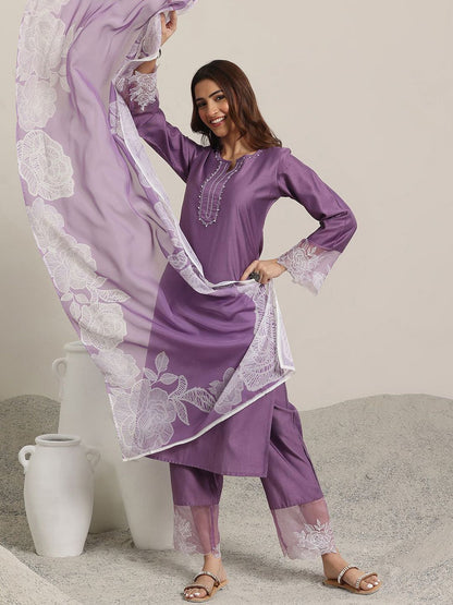 Women Ethnic Motifs Yoke Design Regular Beads and Stones Kurta with Trousers & With Dupatta