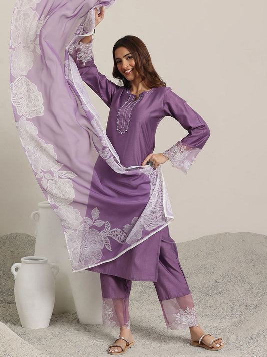 Women Ethnic Motifs Yoke Design Regular Beads and Stones Kurta with Trousers & With Dupatta